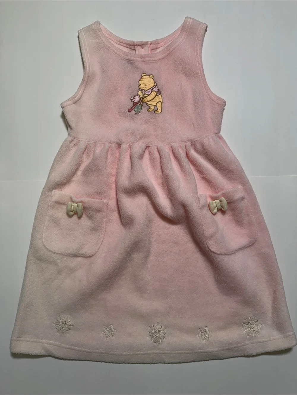 Vintage Girls Disney Store Winnie the Pooh Fleece Snowflake Dress Size 7/8